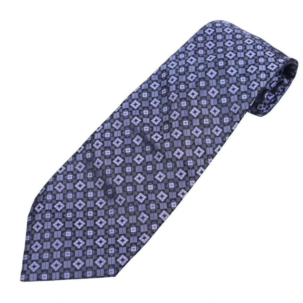 Stefano Ricci Pure Silk Necktie Navy Periwinkle Geometric Medallion Made Italy